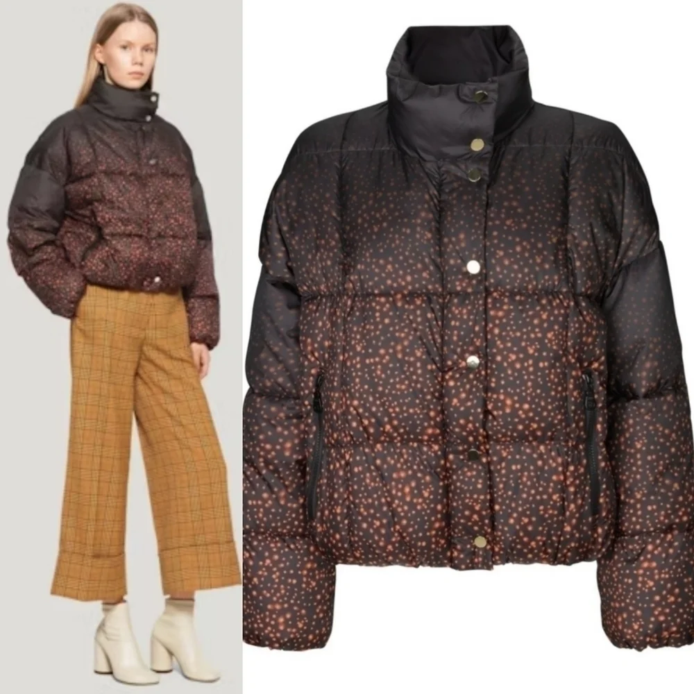 New Baum Und Pferdgarten Brietta Zip Button Front Orange Light Puffer Jacket